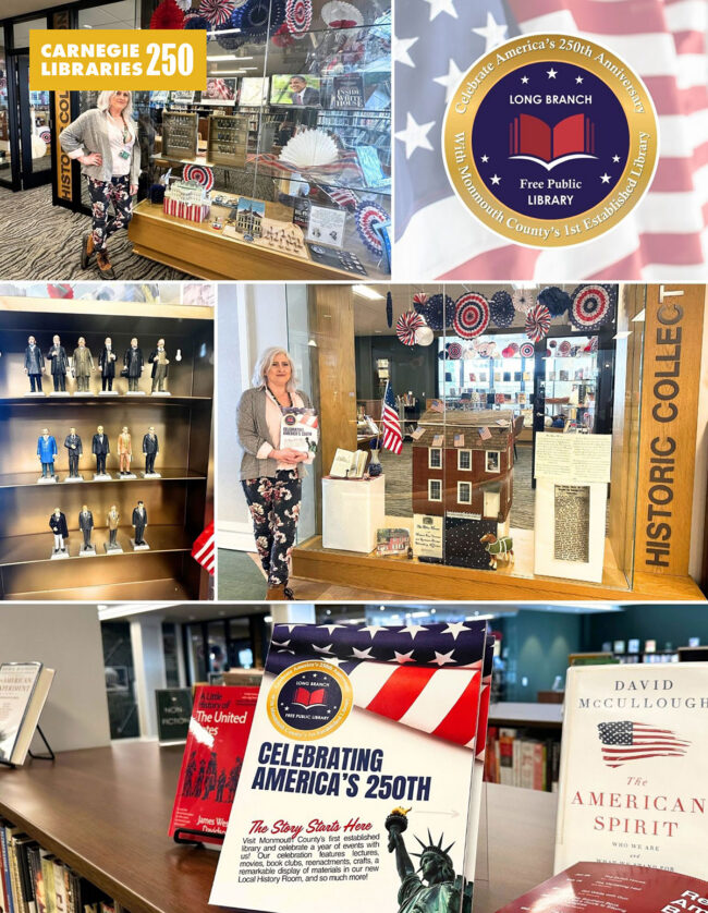A collage of a commemorative display for the 250th anniversary of America's independence.
