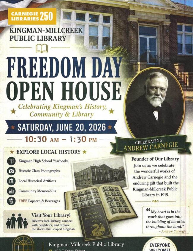 An information flyer for an open house on the history of Kingman, IL