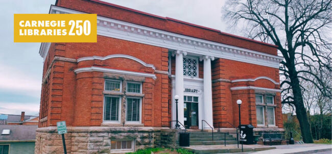 A red Carnegie Library in Catskill, NY